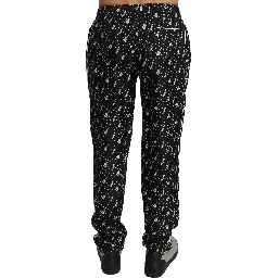 Silk Black Musical Instrument Trouser Pants