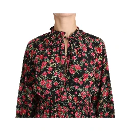 Black Rose Print Floral Shirt Top Blouse