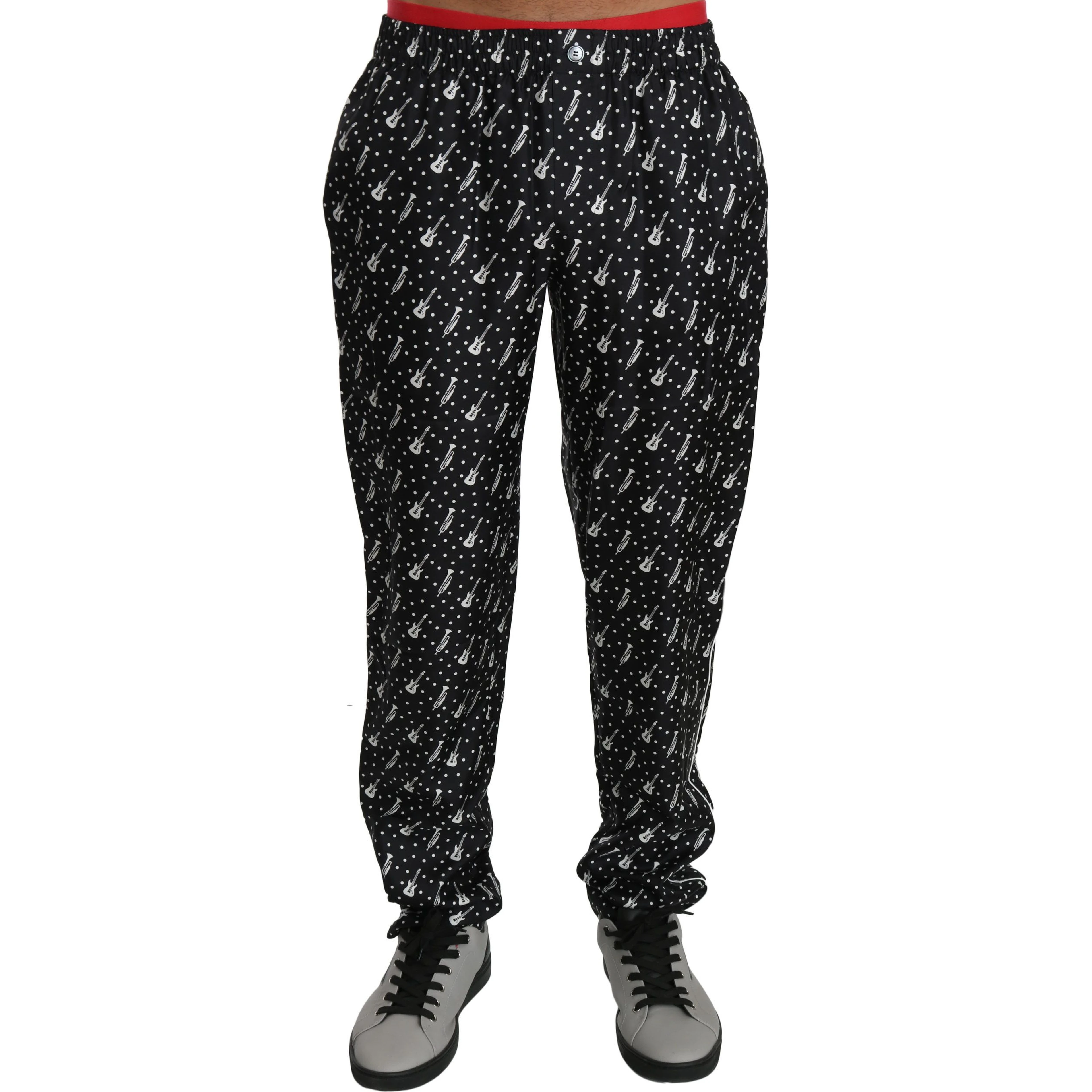 Silk Black Musical Instrument Trouser Pants