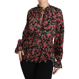 Black Rose Print Floral Shirt Top Blouse