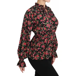 Black Rose Print Floral Shirt Top Blouse