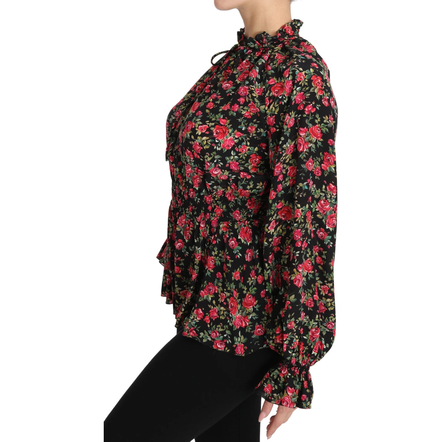 Black Rose Print Floral Shirt Top Blouse