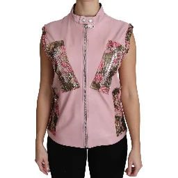 Pink Zippered Lamb Sleeveless Vest Leather Jacket