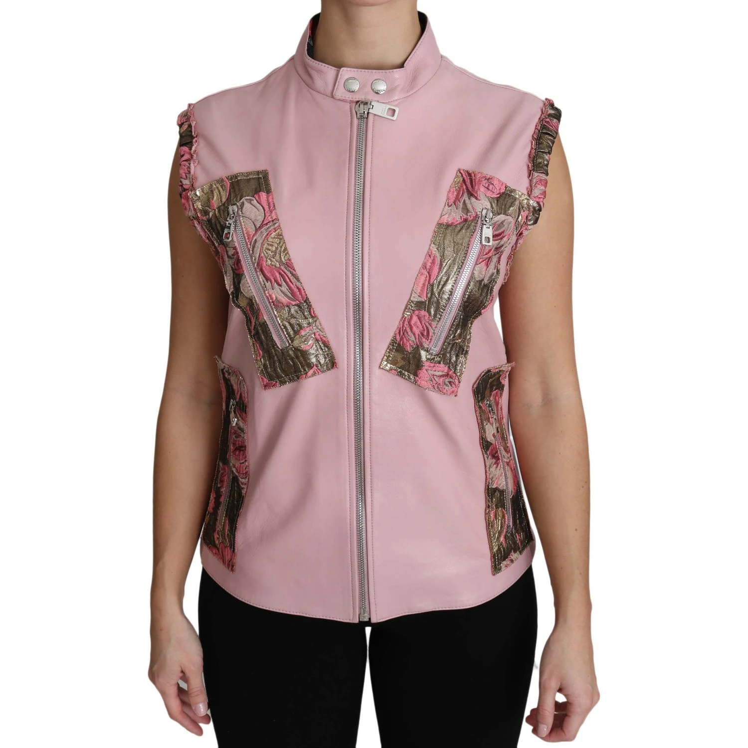 Pink Zippered Lamb Sleeveless Vest Leather Jacket