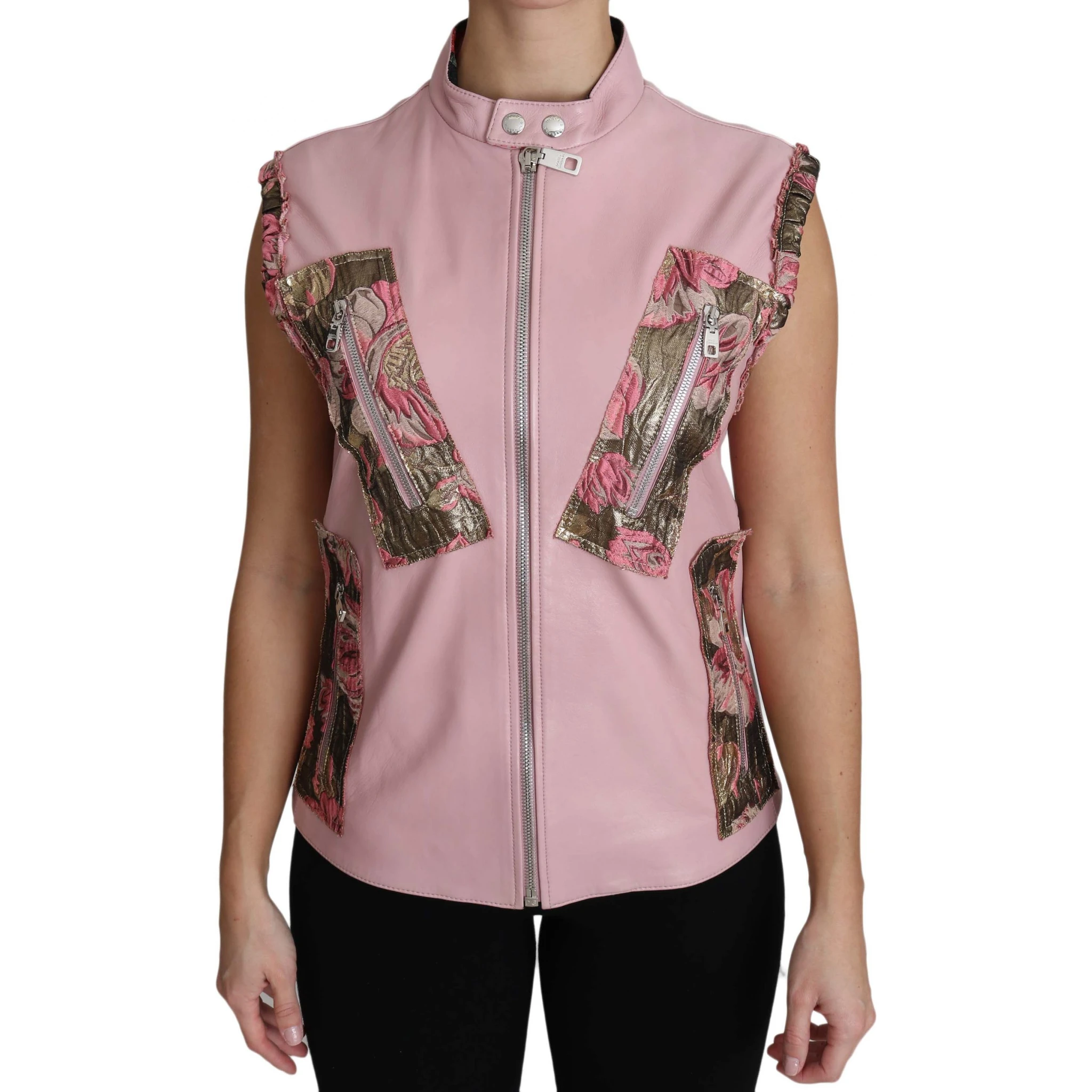 Pink Zippered Lamb Sleeveless Vest Leather Jacket
