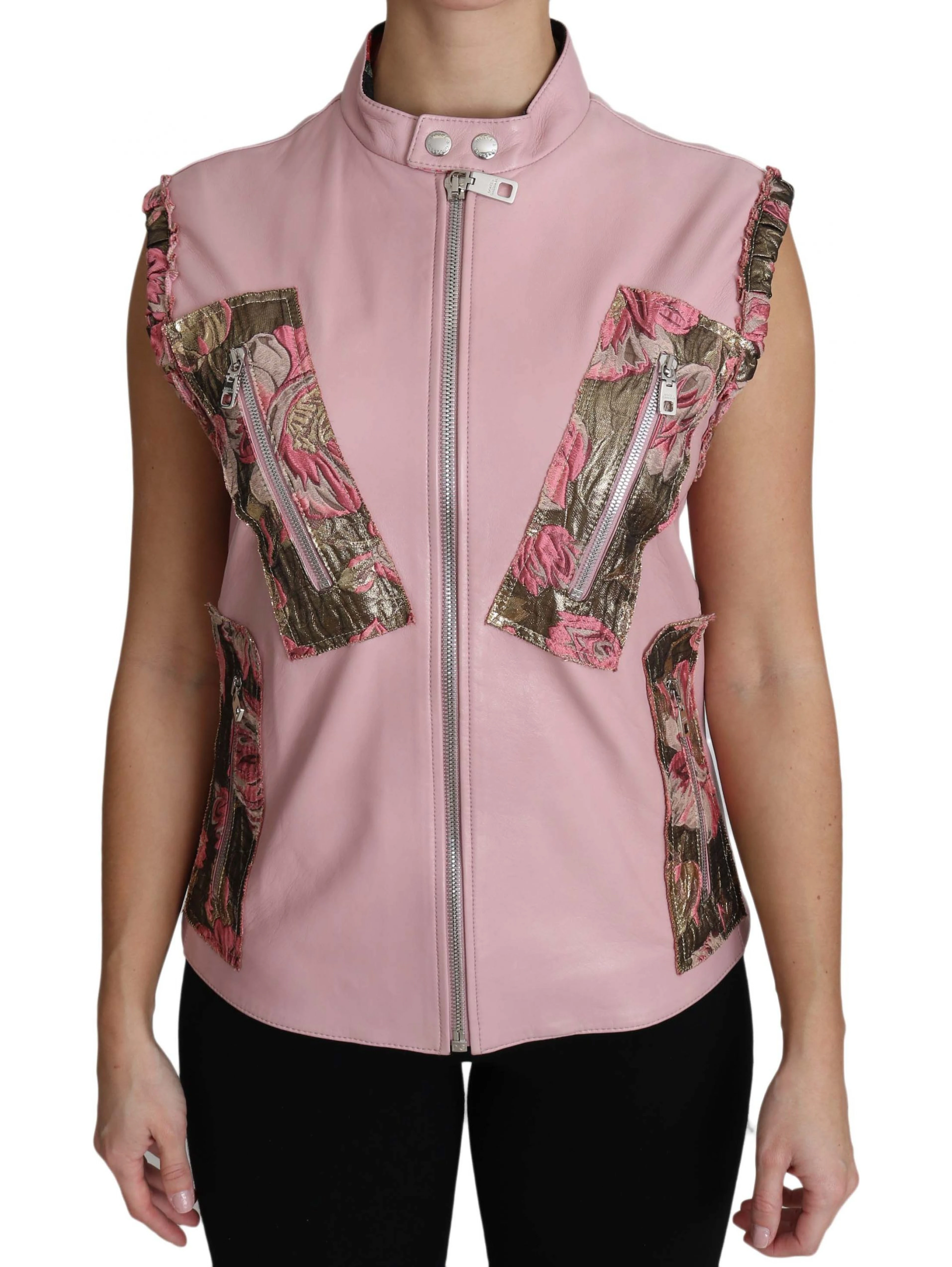 Pink Zippered Lamb Sleeveless Vest Leather Jacket