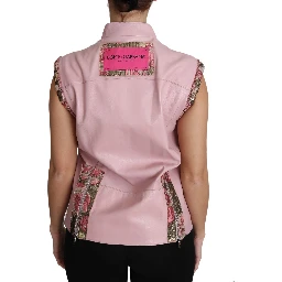 Pink Zippered Lamb Sleeveless Vest Leather Jacket