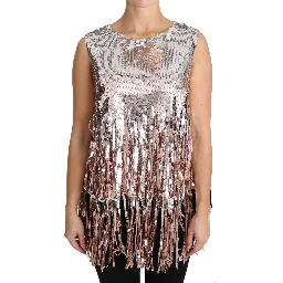 Golden Pink Sequined Fringe Tank Top