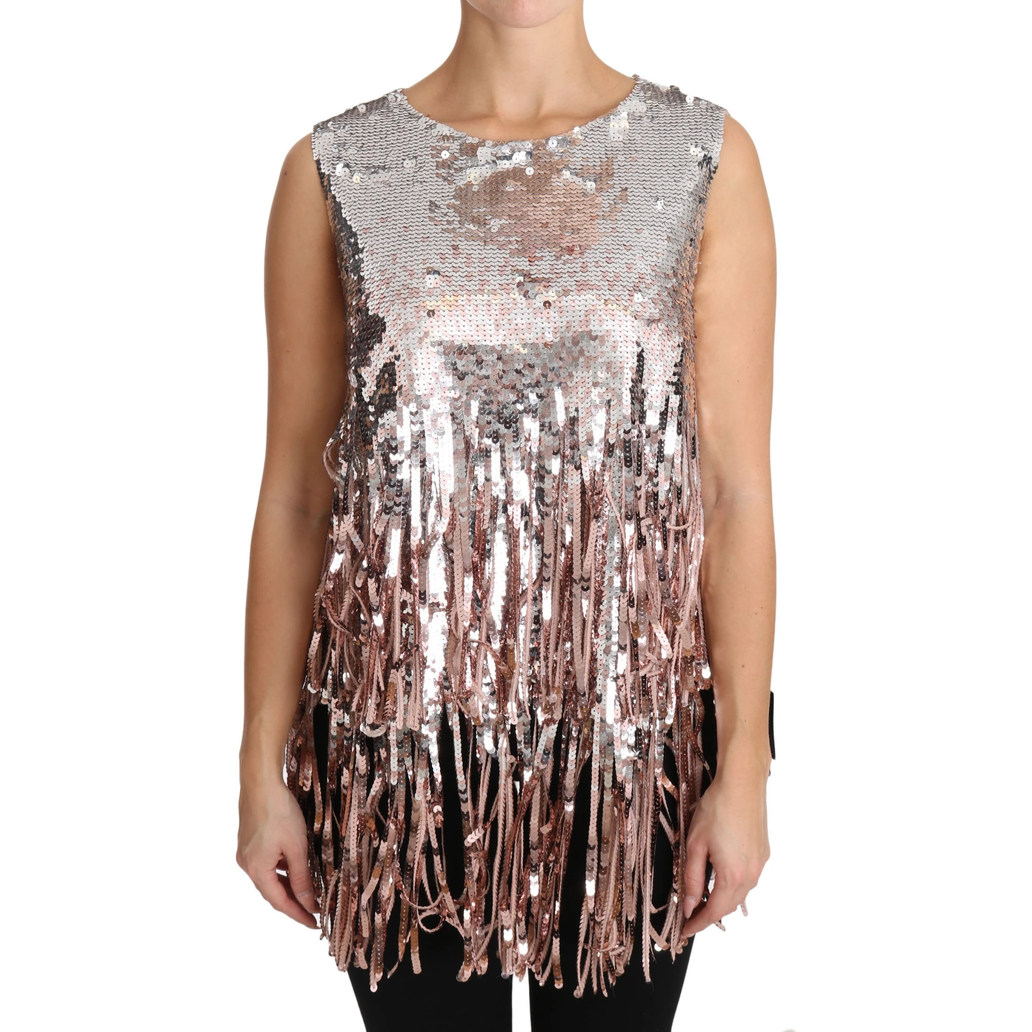Golden Pink Sequined Fringe Tank Top