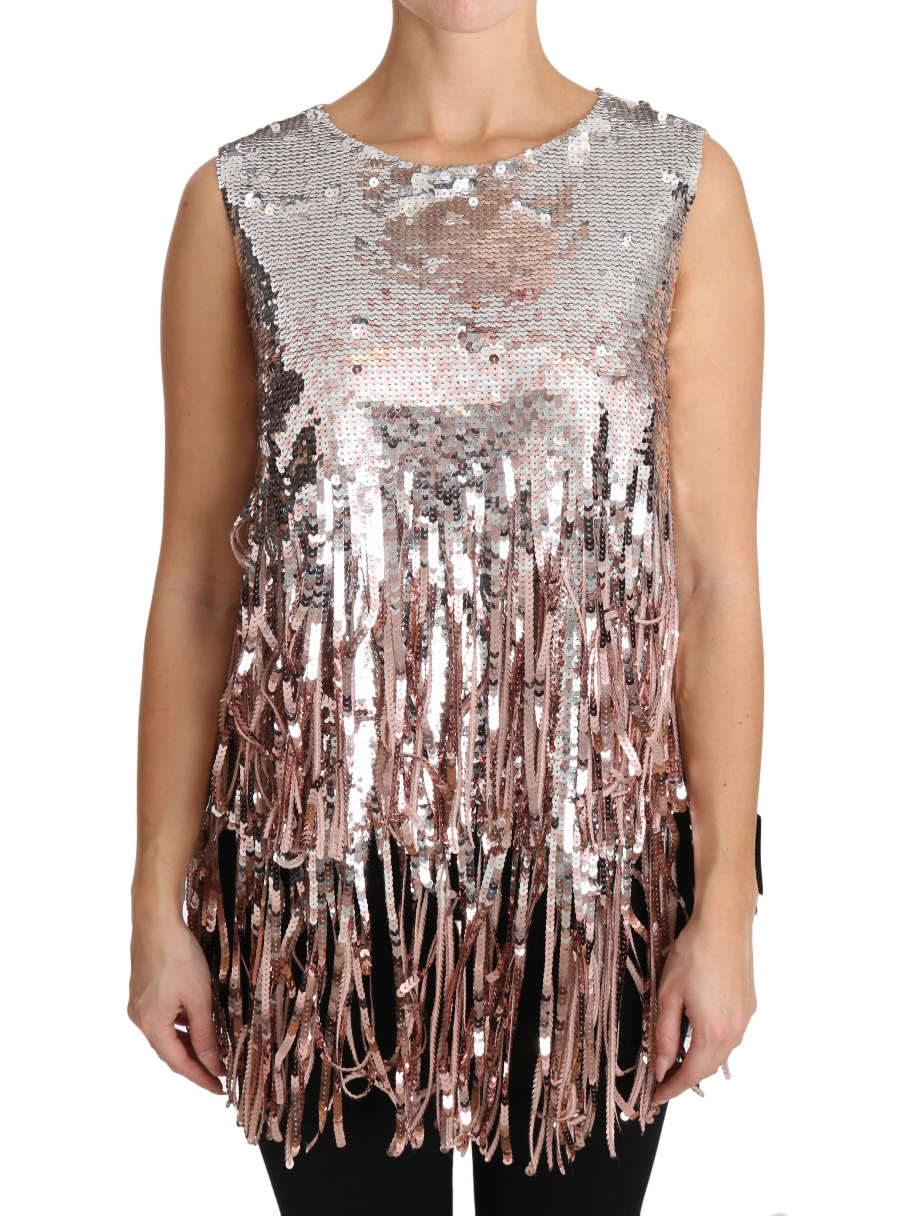 Golden Pink Sequined Fringe Tank Top