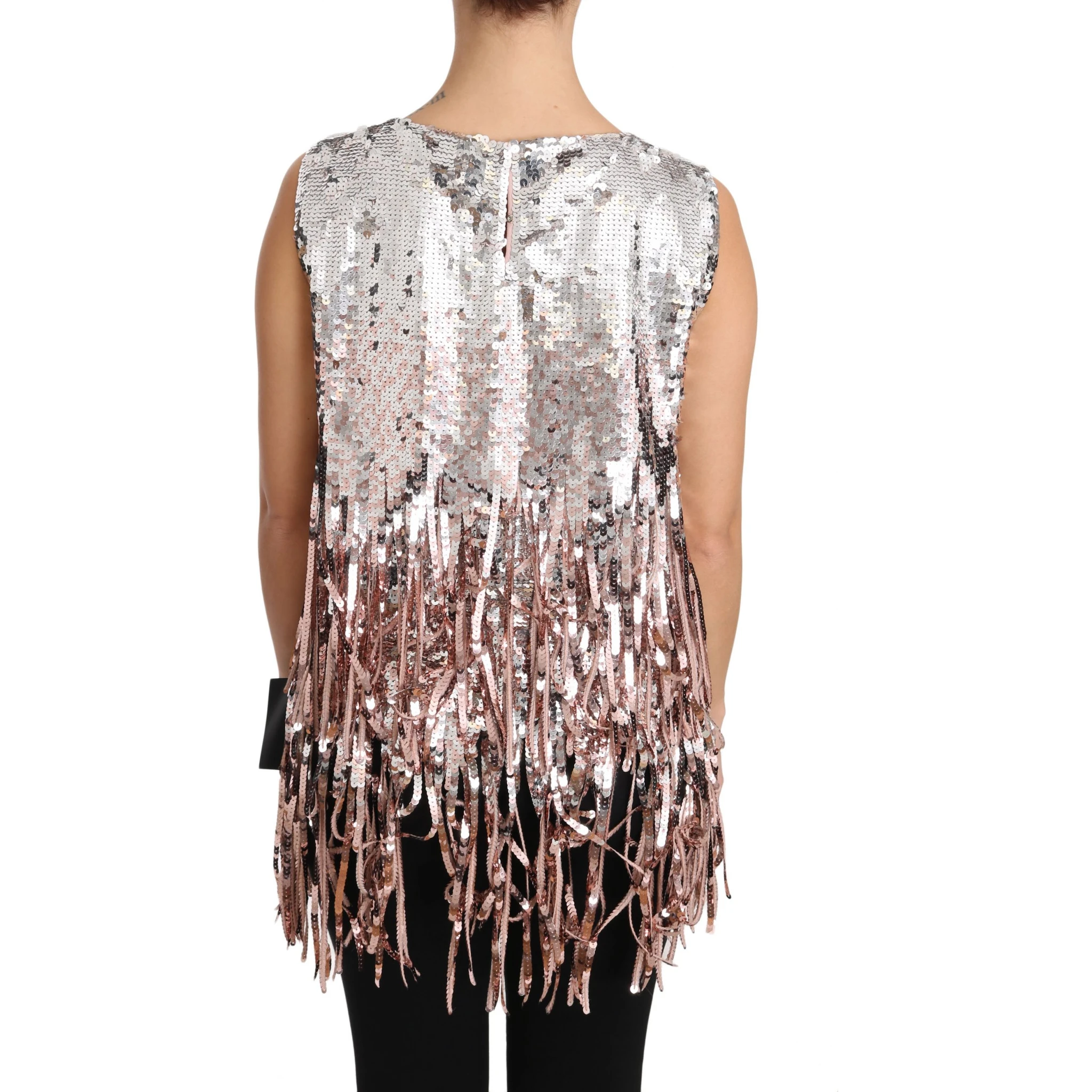 Golden Pink Sequined Fringe Tank Top