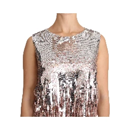 Golden Pink Sequined Fringe Tank Top