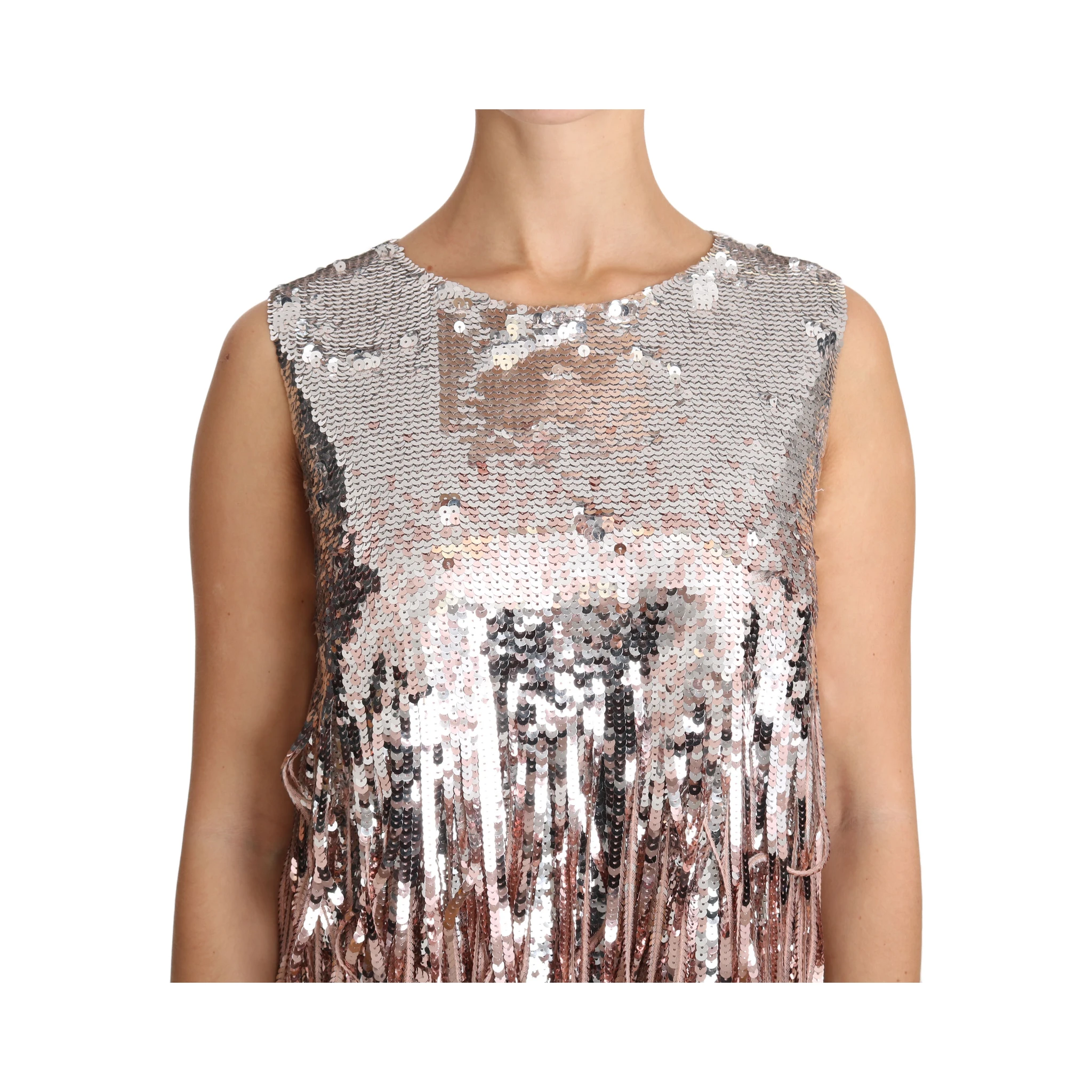 Golden Pink Sequined Fringe Tank Top