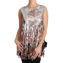 Golden Pink Sequined Fringe Tank Top