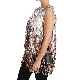 Golden Pink Sequined Fringe Tank Top