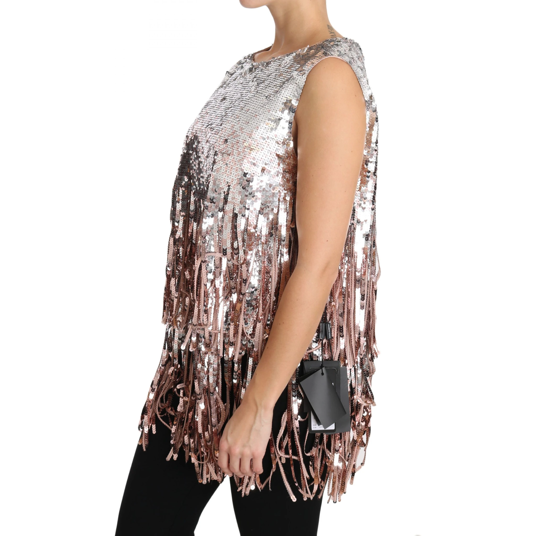 Golden Pink Sequined Fringe Tank Top