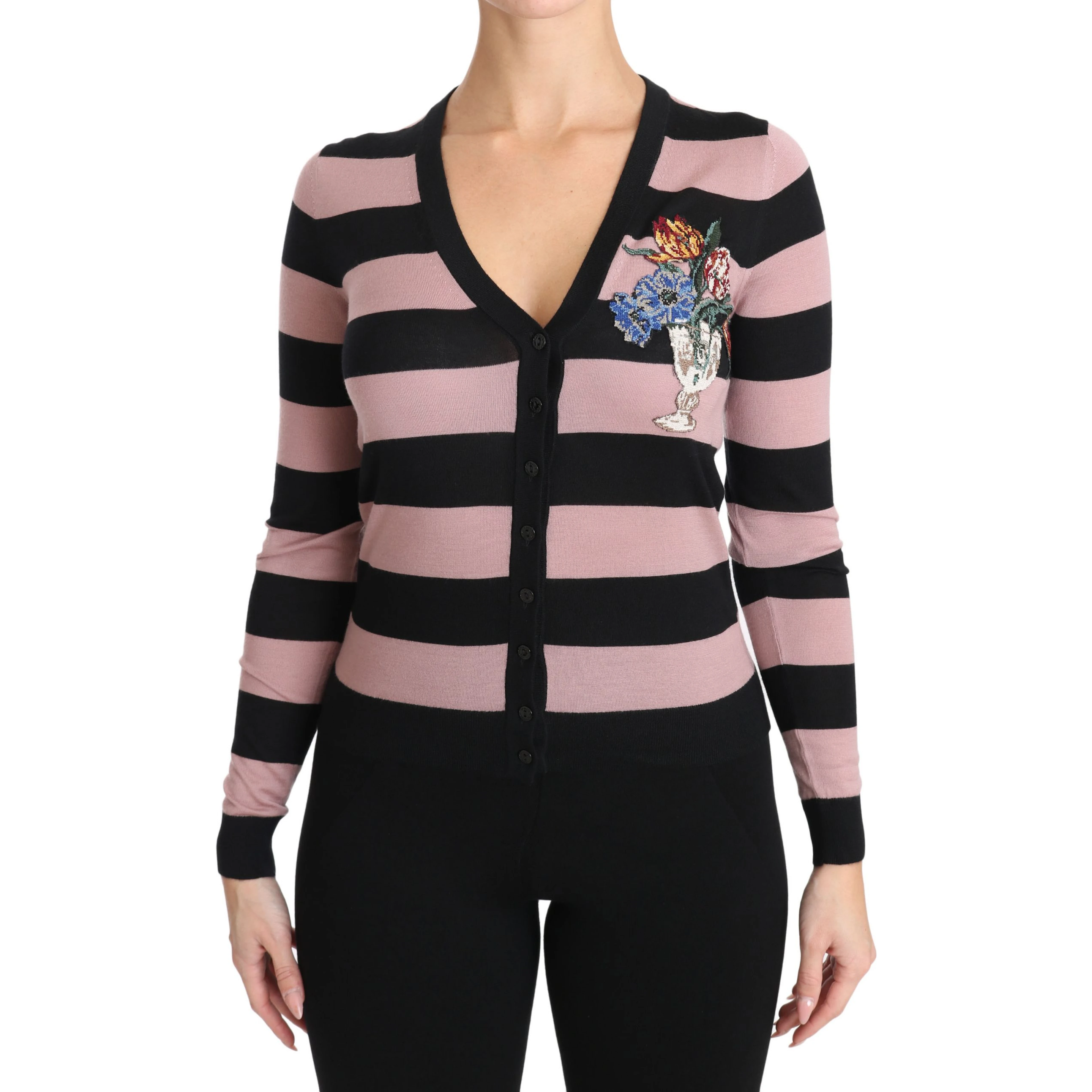 Pink Floral Cashmere Cardigan Sweater