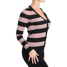 Pink Floral Cashmere Cardigan Sweater