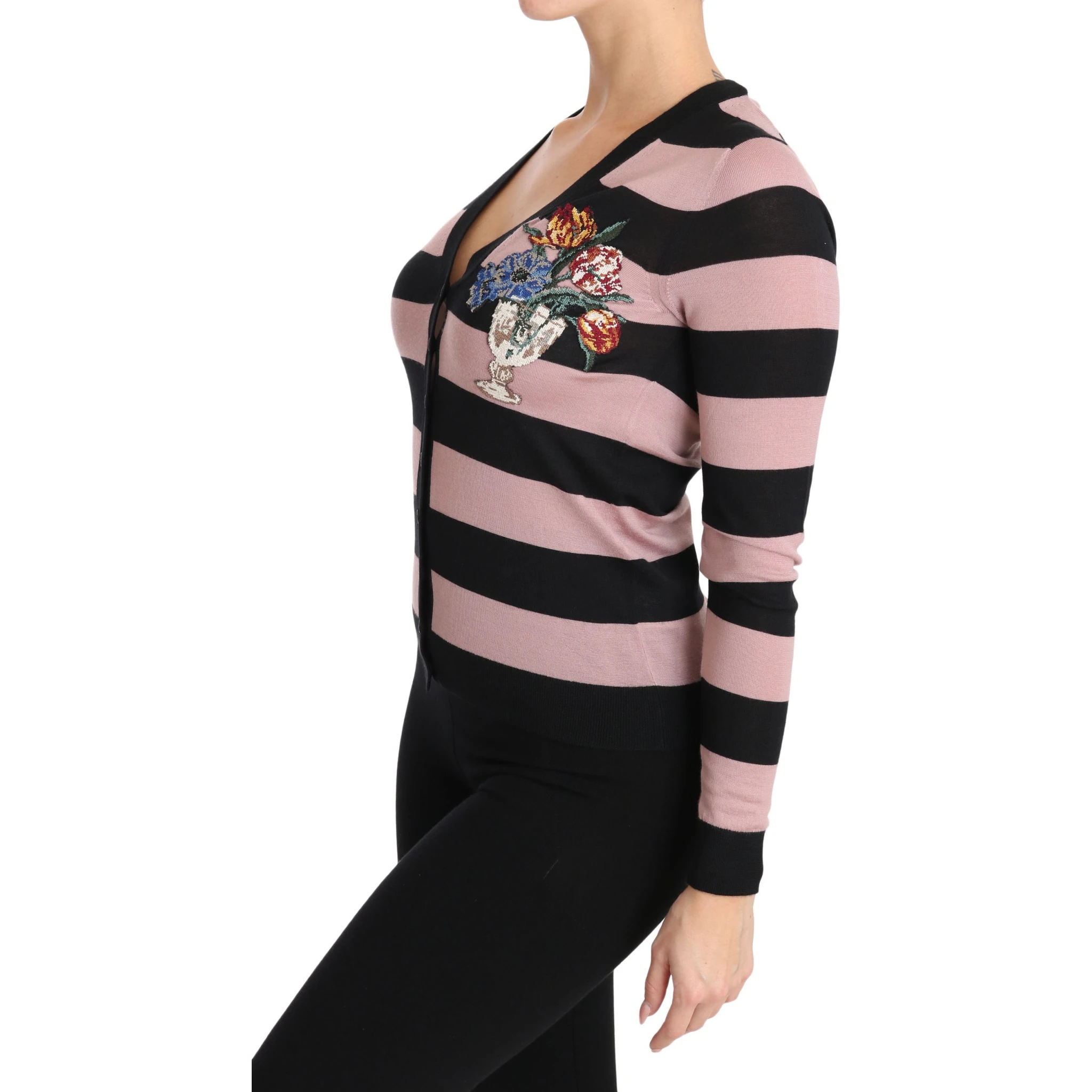 Pink Floral Cashmere Cardigan Sweater