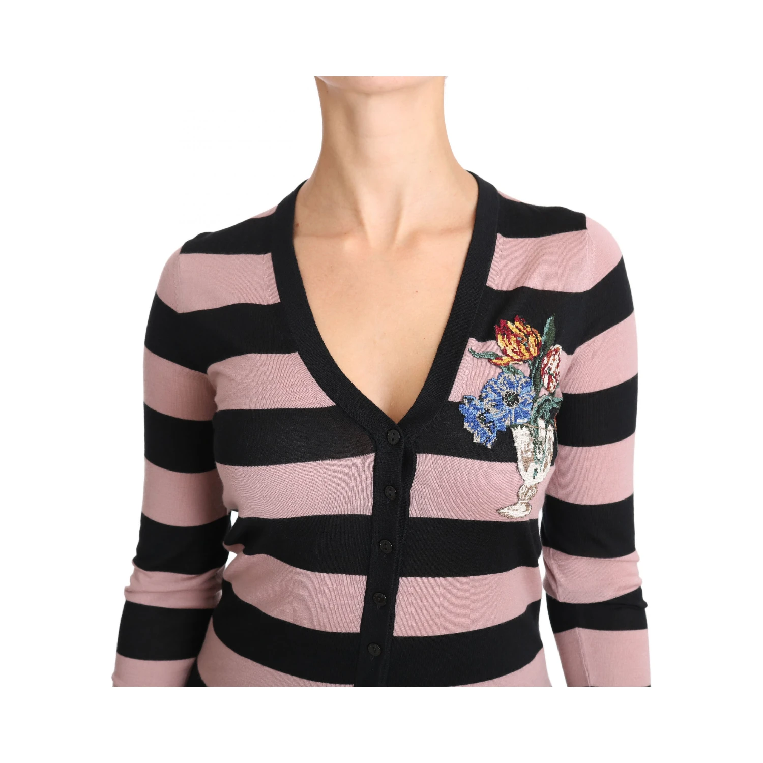 Pink Floral Cashmere Cardigan Sweater