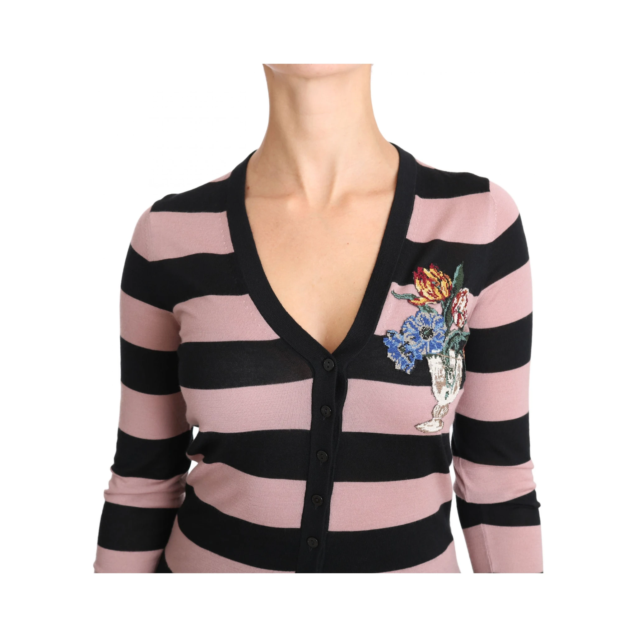 Pink Floral Cashmere Cardigan Sweater