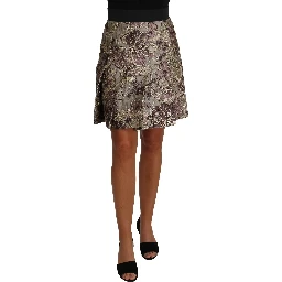 A-Line Mini Floral Print Jaquard Skirt