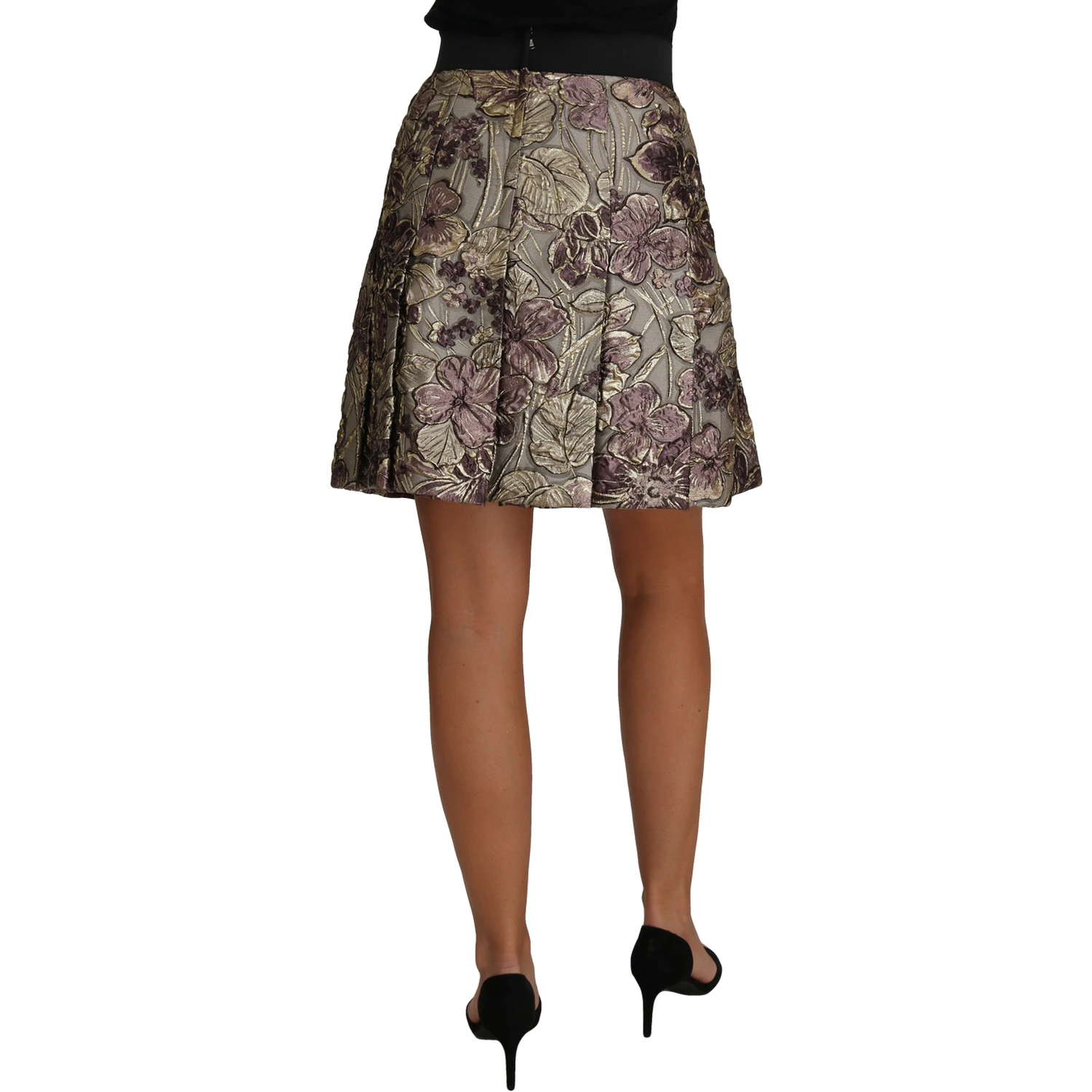 A-Line Mini Floral Print Jaquard Skirt