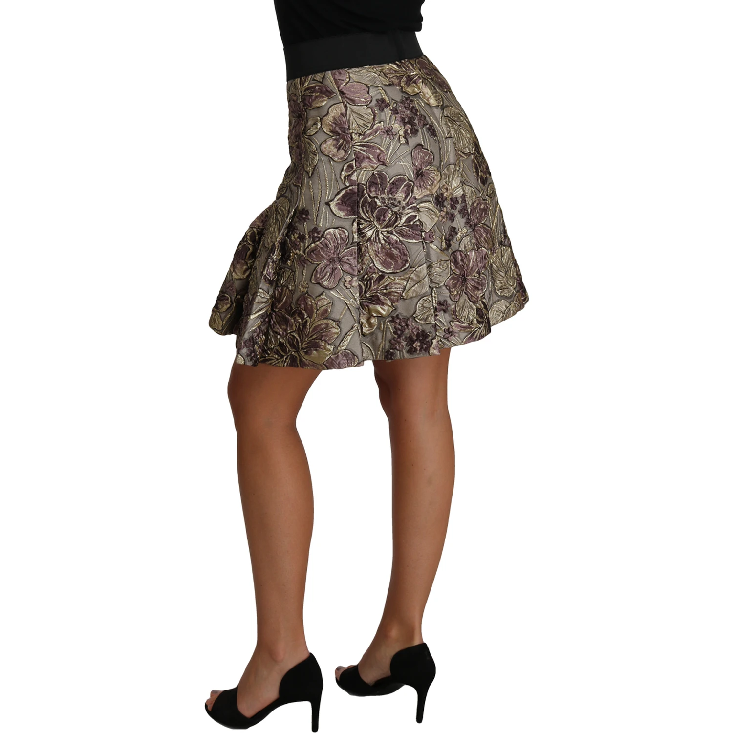 A-Line Mini Floral Print Jaquard Skirt