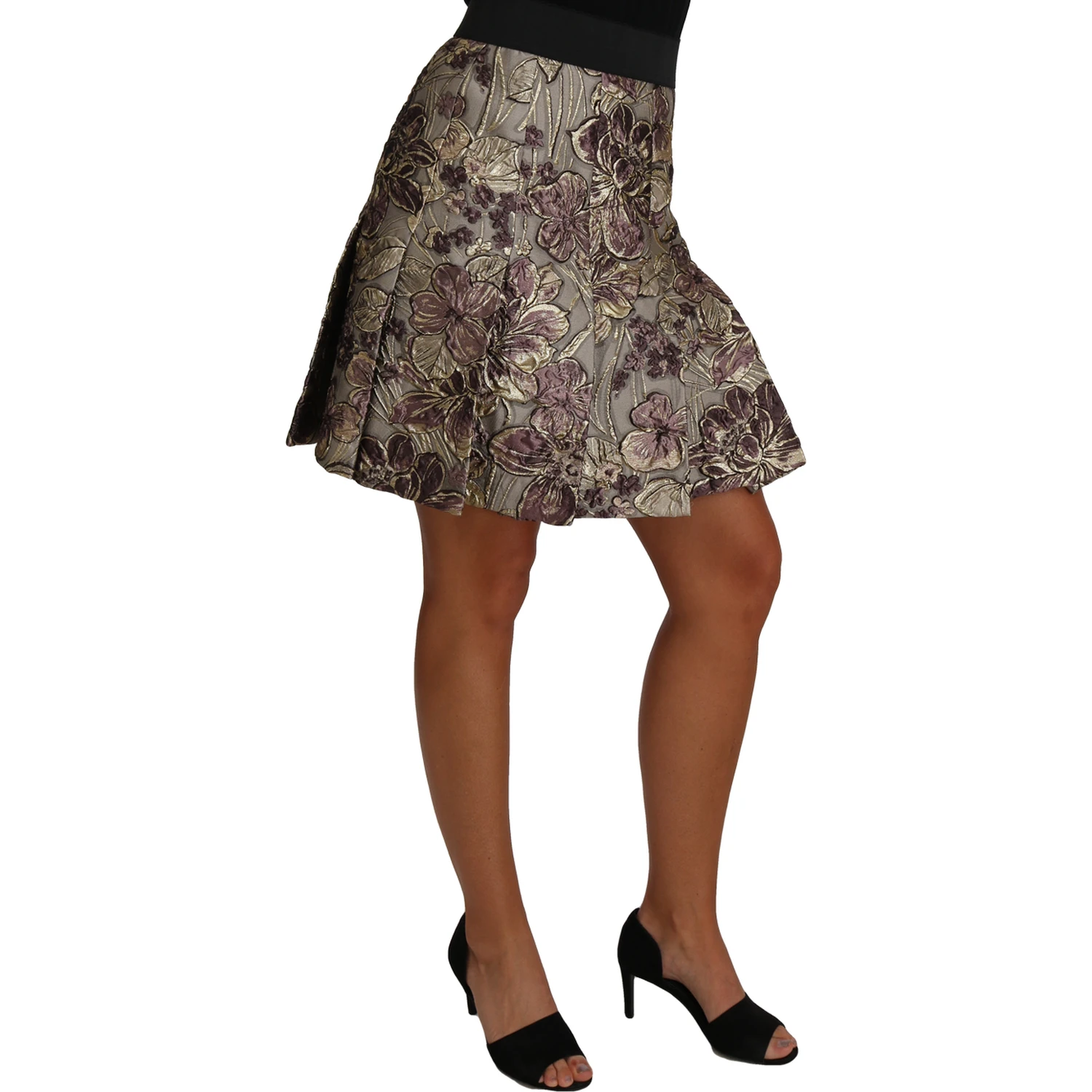 A-Line Mini Floral Print Jaquard Skirt