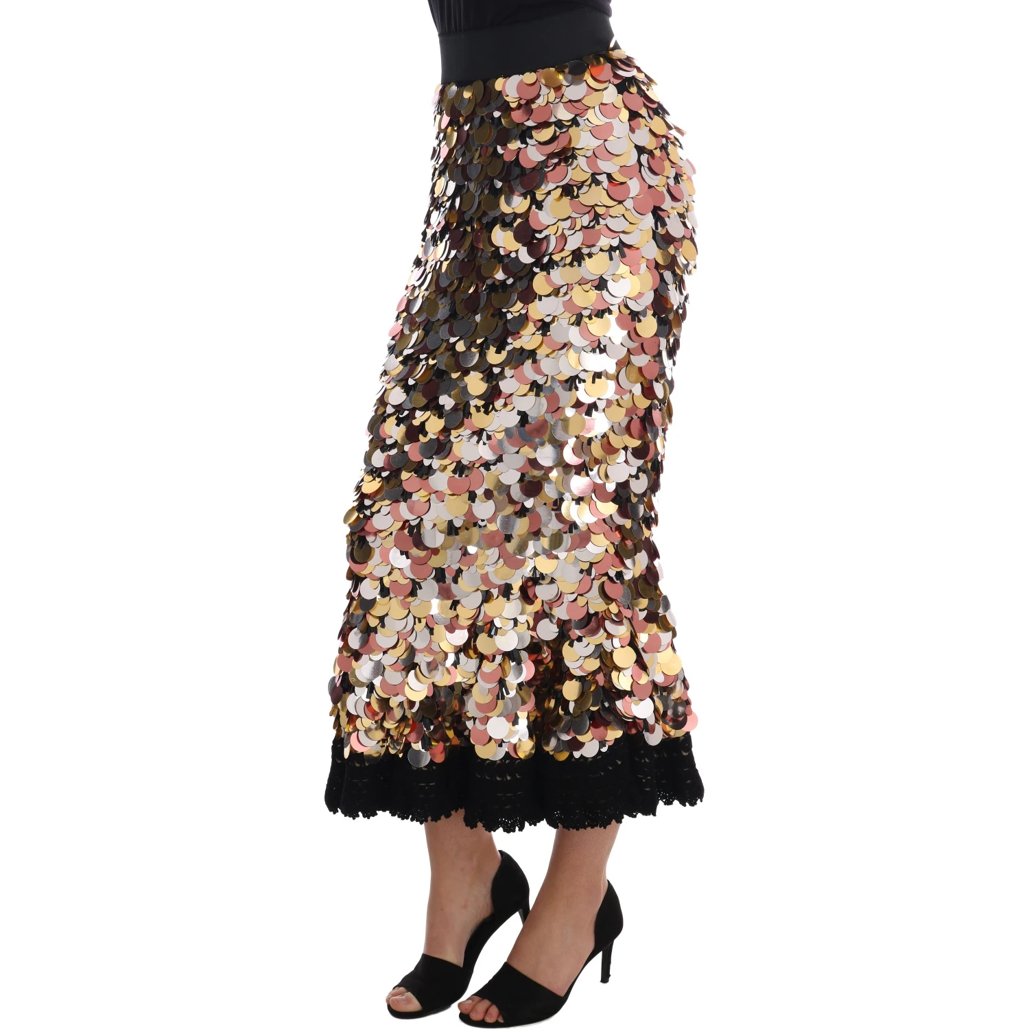 Gold Sequined Peplum High Waist Skirt