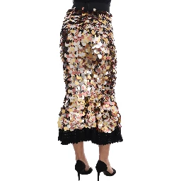 Gold Sequined Peplum High Waist Skirt