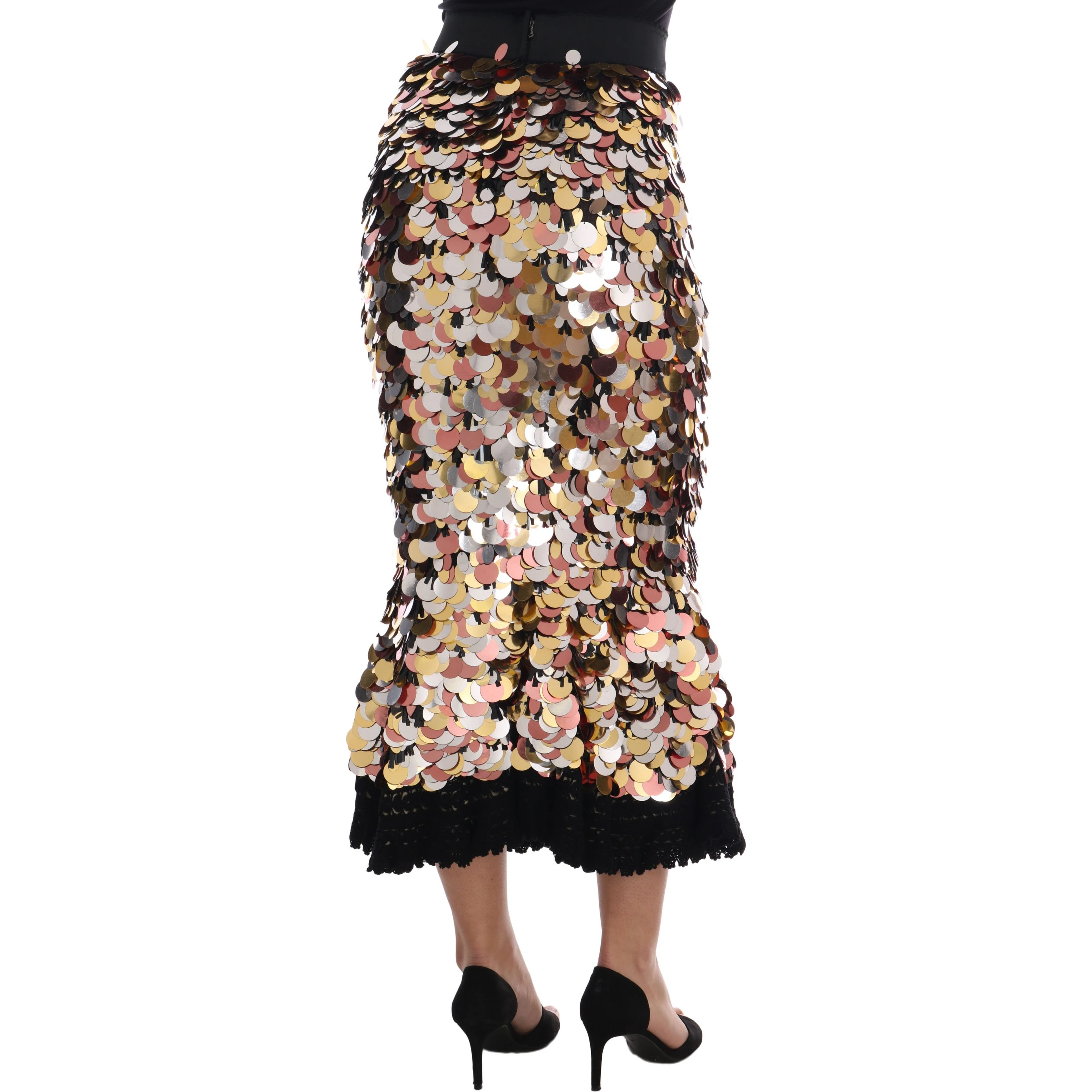 Gold Sequined Peplum High Waist Skirt