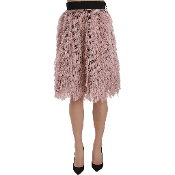 Pink Gold Fringe Metallic Pencil A-line Skirt