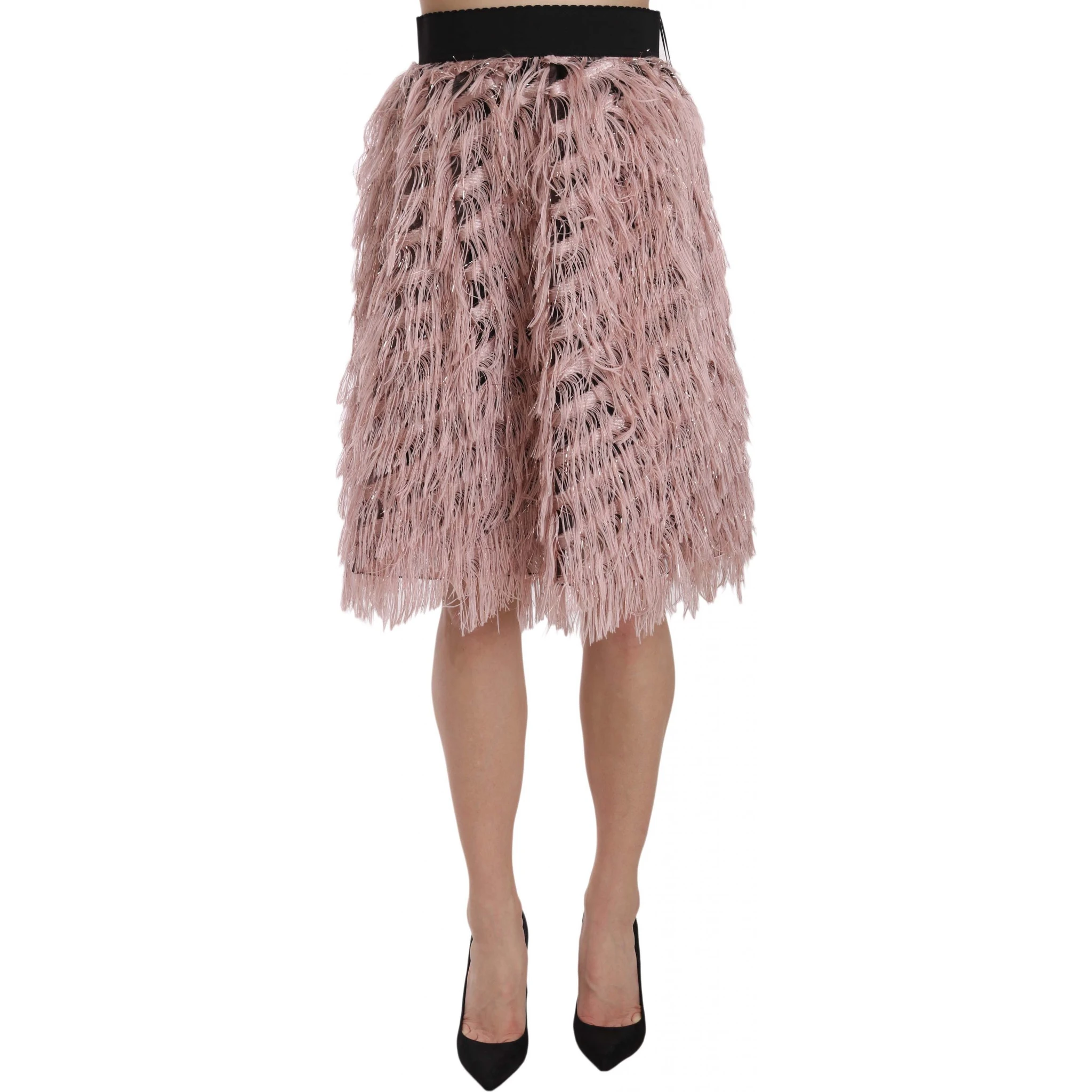 Pink Gold Fringe Metallic Pencil A-line Skirt