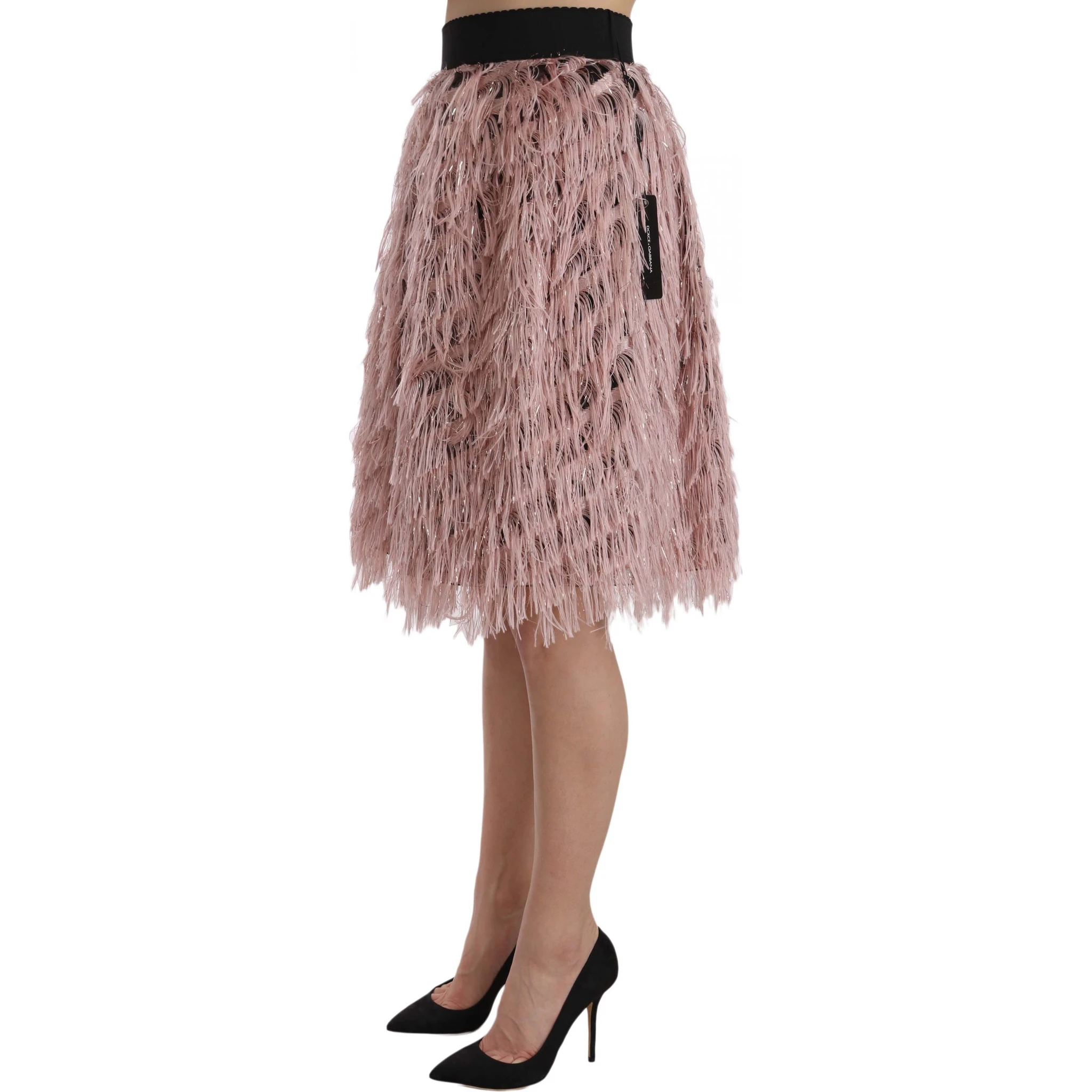 Pink Gold Fringe Metallic Pencil A-line Skirt