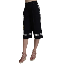 Black Cotton Cropped Embellished Pants