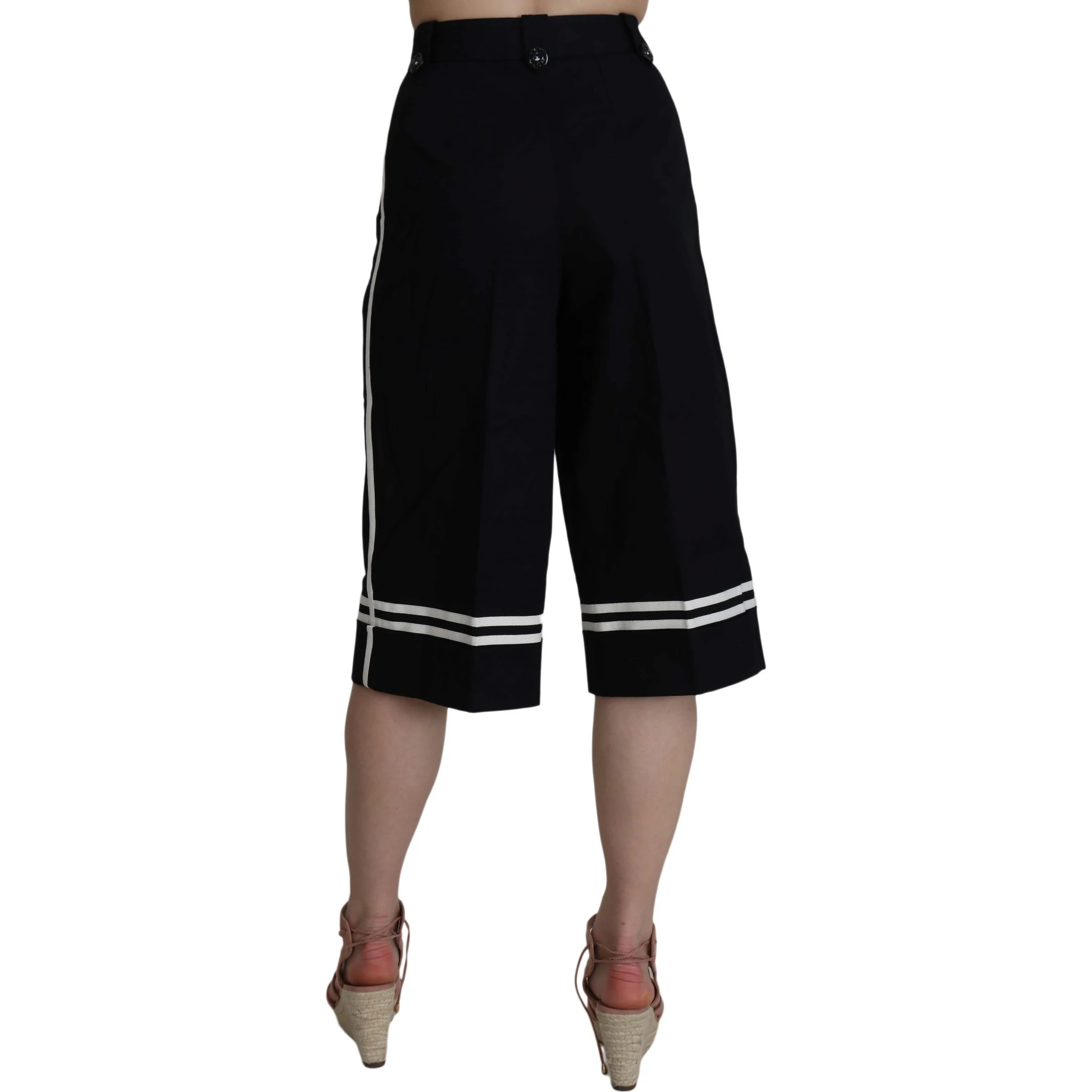 Black Cotton Cropped Embellished Pants