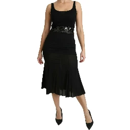 Black Mermaid High Waist Midi Silk Skirt