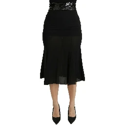 Black Mermaid High Waist Midi Silk Skirt
