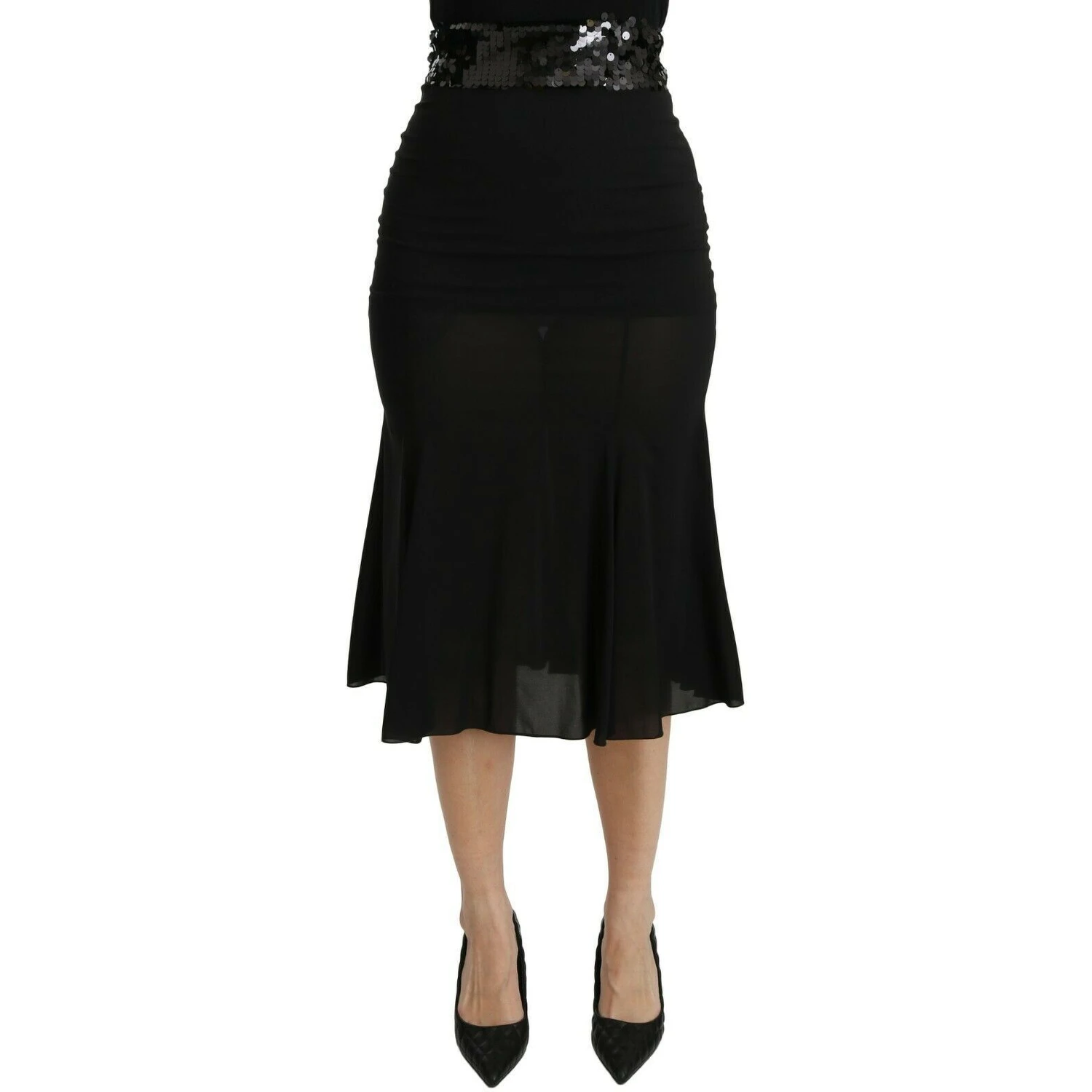 Black Mermaid High Waist Midi Silk Skirt