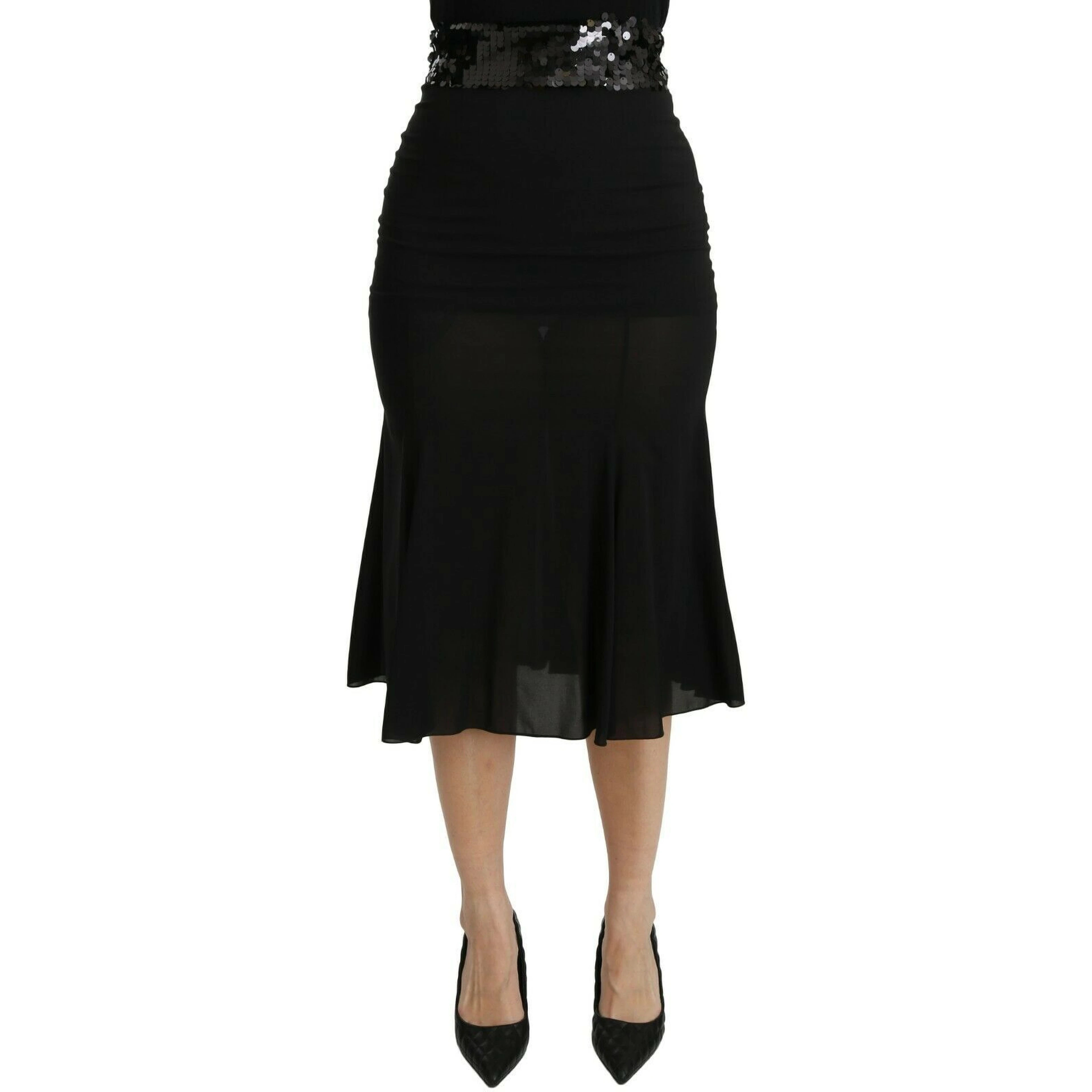 Black Mermaid High Waist Midi Silk Skirt
