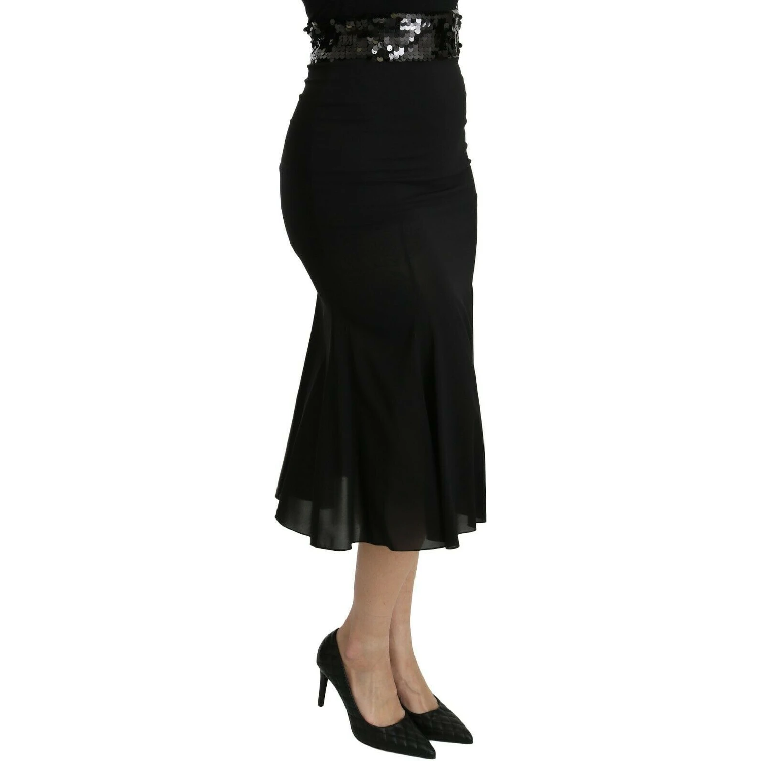 Black Mermaid High Waist Midi Silk Skirt