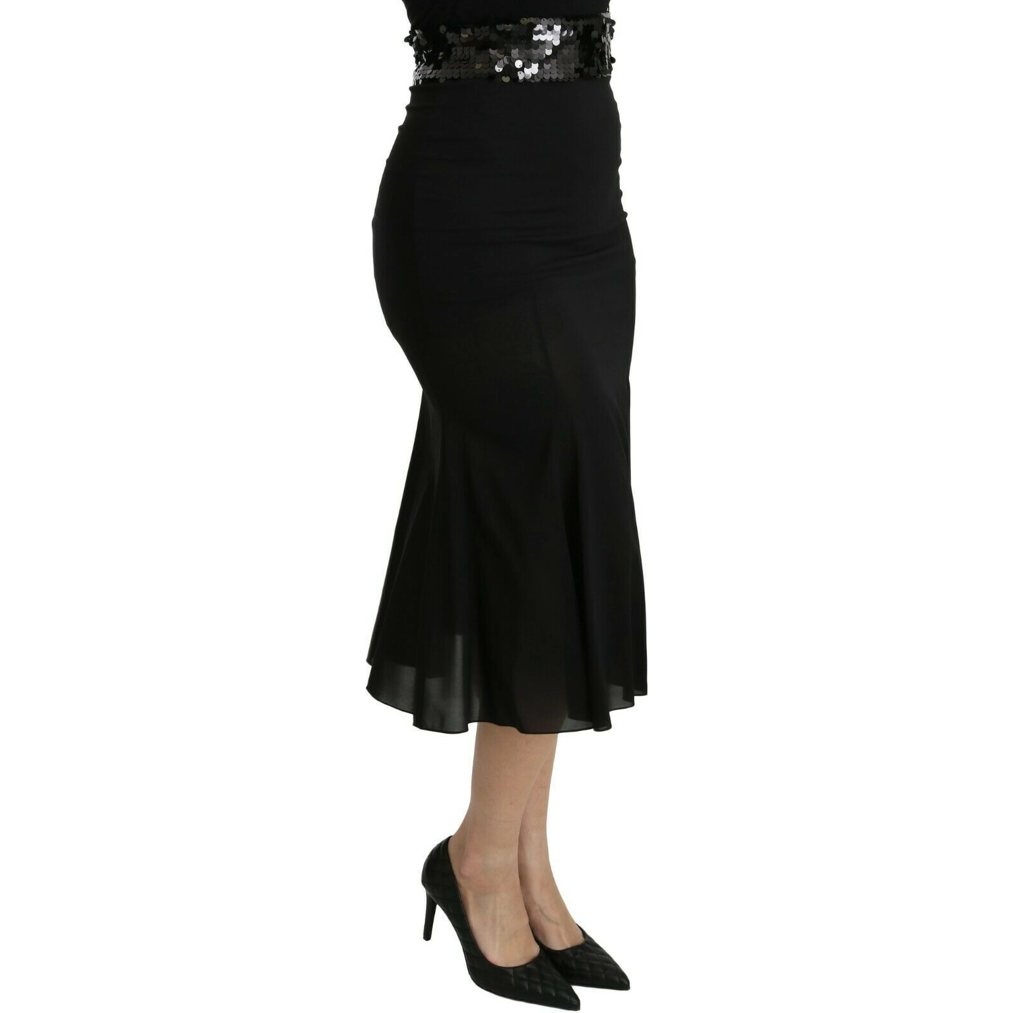 Black Mermaid High Waist Midi Silk Skirt