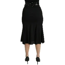Black Mermaid High Waist Midi Silk Skirt