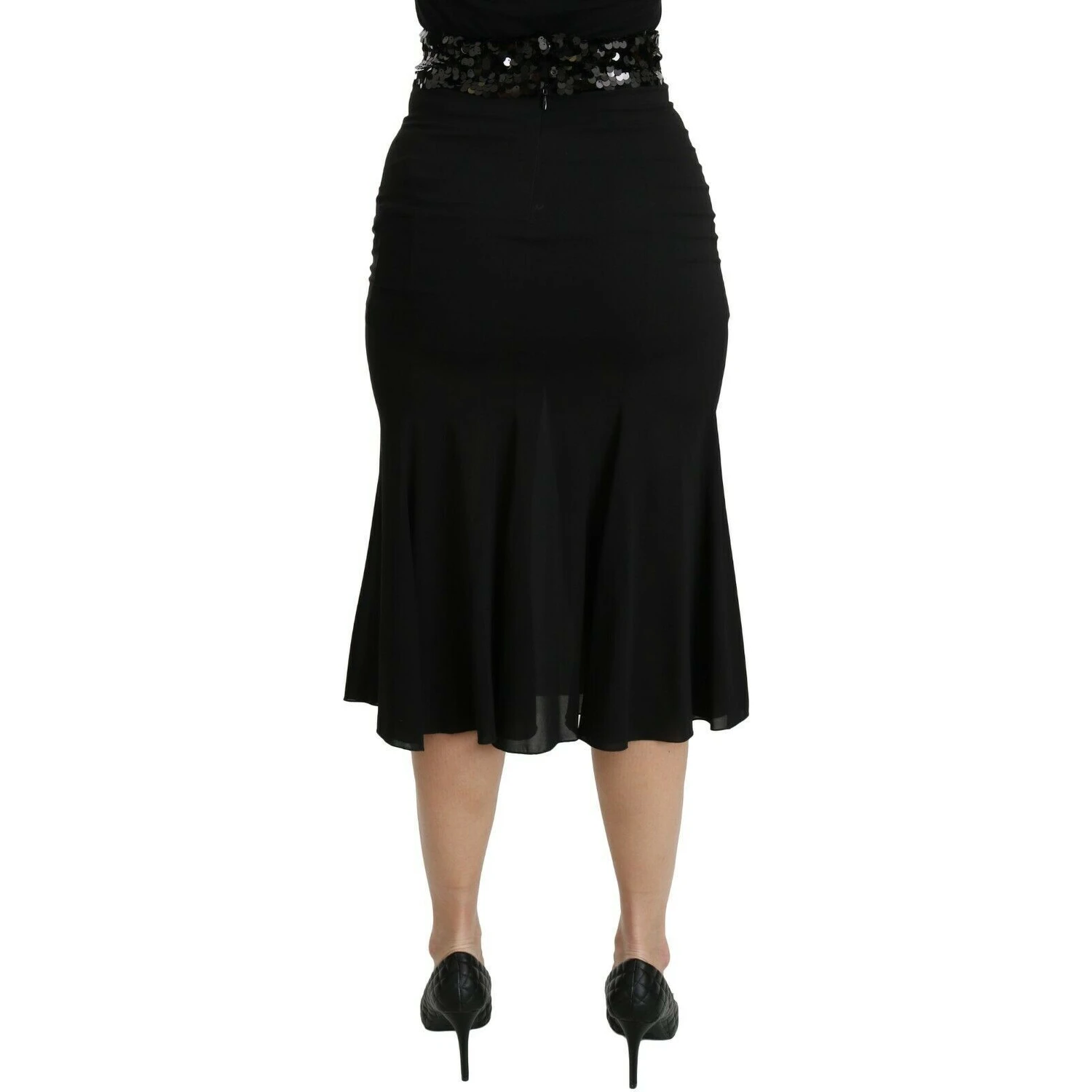 Black Mermaid High Waist Midi Silk Skirt