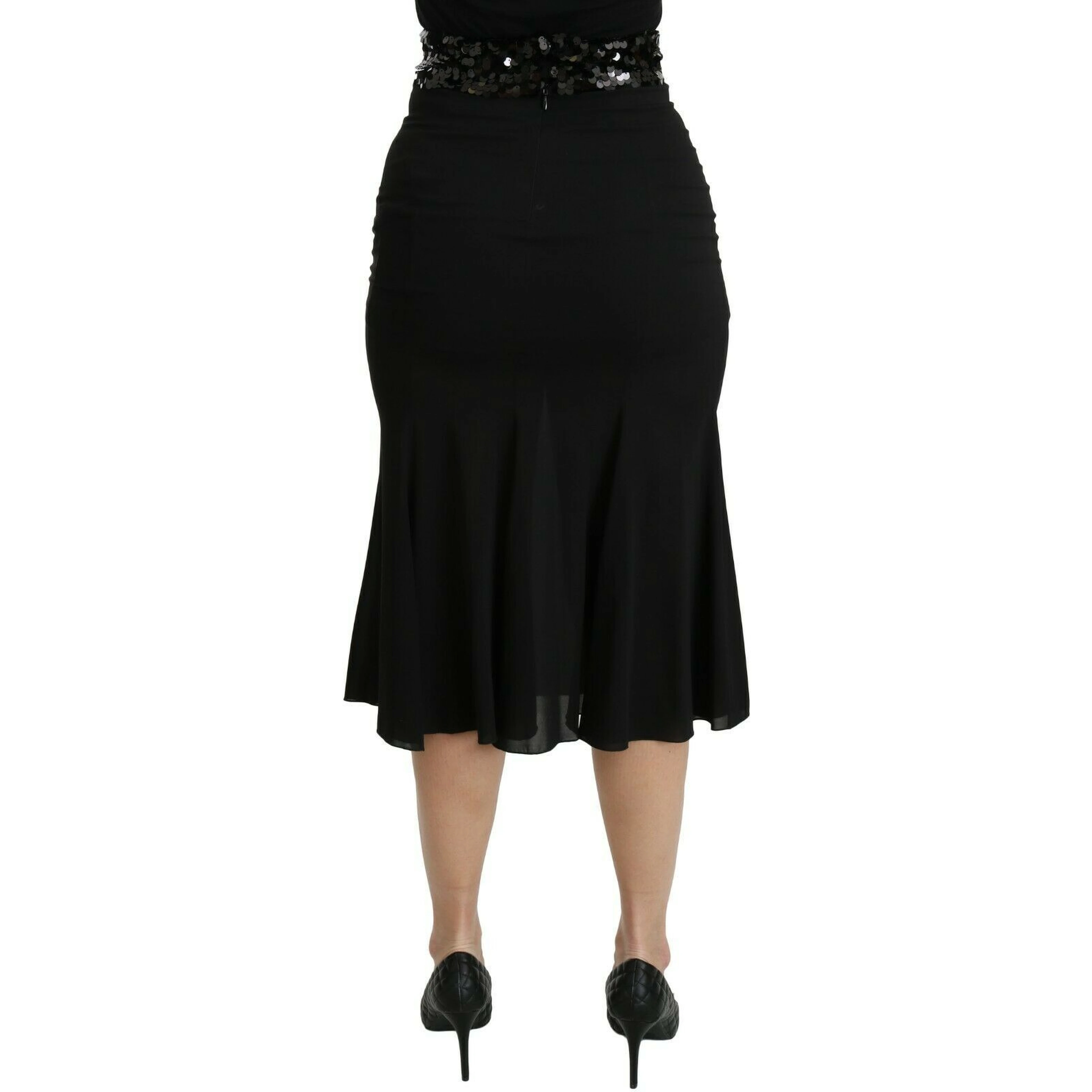 Black Mermaid High Waist Midi Silk Skirt