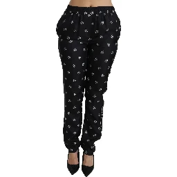 Black Printed Mid Waist Skinny Silk Pants