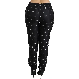 Black Printed Mid Waist Skinny Silk Pants