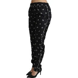 Black Printed Mid Waist Skinny Silk Pants