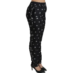 Black Printed Mid Waist Skinny Silk Pants